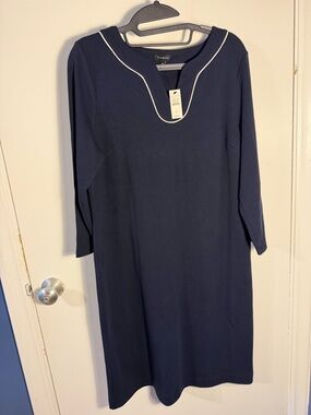 Talbots Navy Midi Dress with White Trim size Medium